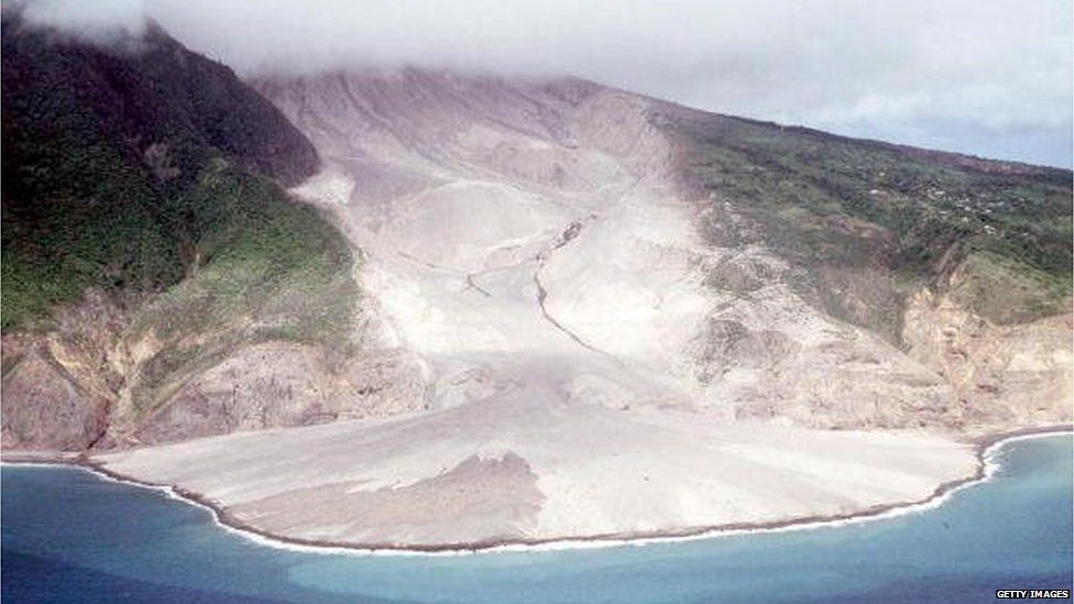 View of a lava flow after a blast from the Soufriere volcano on 20 August 1997