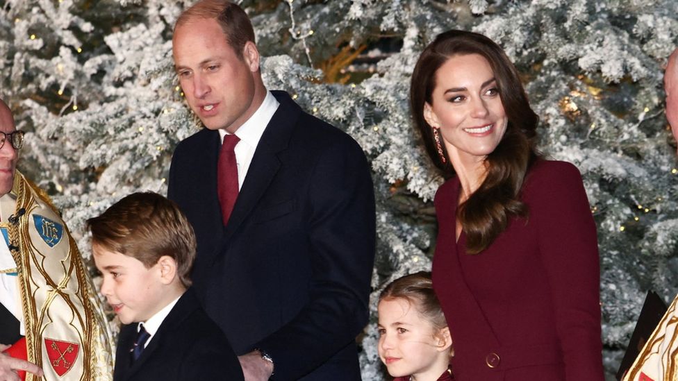 The Prince and Princess of Wales with their children Prince George and Princess Charlotte at Westminster Abbey