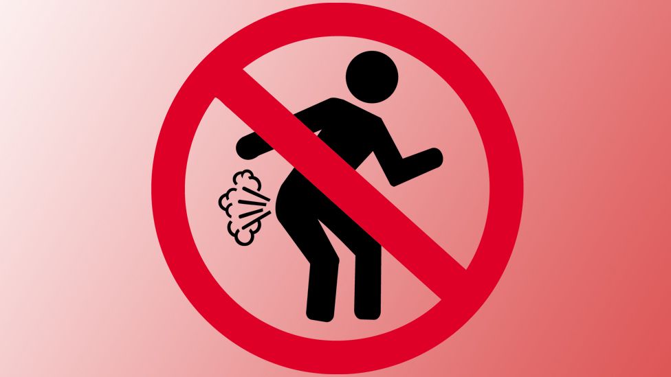 A pictogram of a person farting.