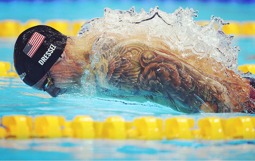 Caeleb Dressel of the USA winning the Men's 100m butterfly final on 31 July 2021 at the Tokyo Olympics