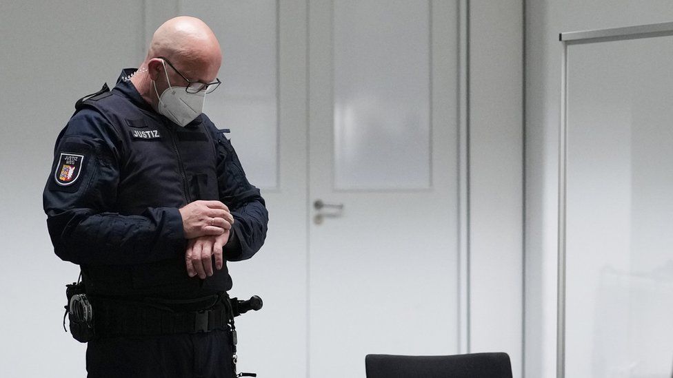 A judicial officer in the court room in Itzehoe, Germany, 30 September 2021. A