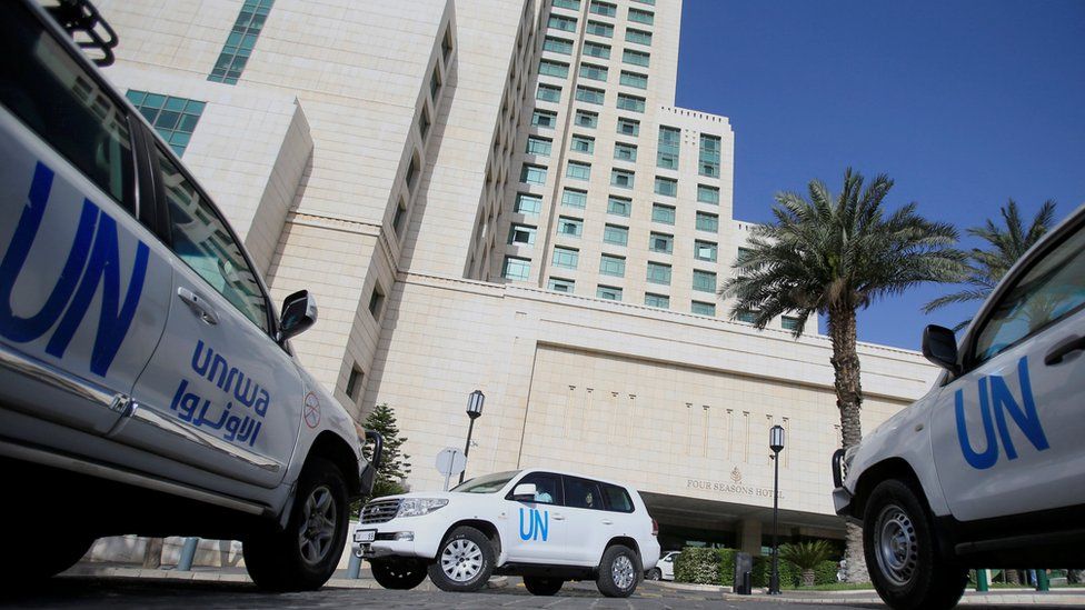 UN vehicles in Damascus, 18 April