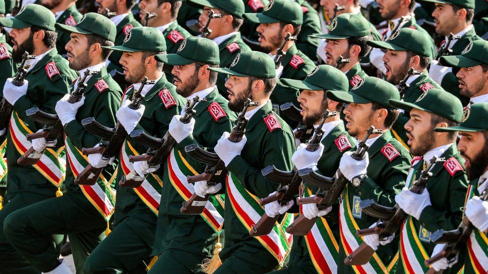 Members of Iran's Islamic Revolution Guards Corps (IRGC) at a parade on 22 September 2018