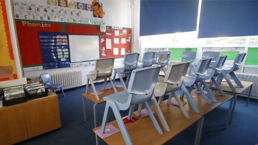 Empty school chairs