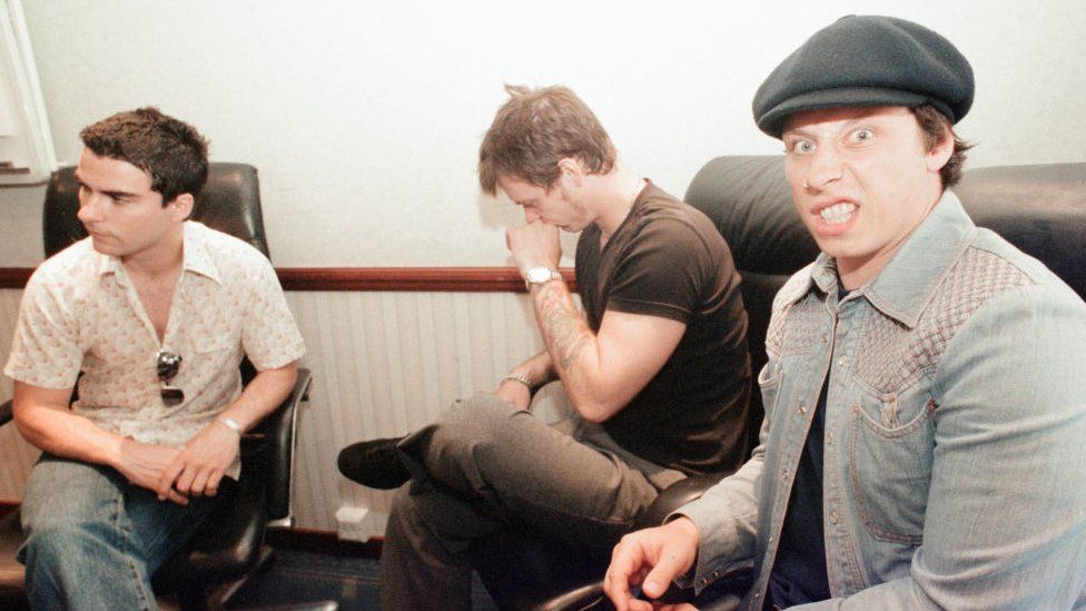 Stereophonics, news press conference ahead of concert at Morfa Stadium in Swansea (shortly before the stadium was demolished), Friday 30th July 1999, Kelly Jones, Richard Jones and Stuart Cable. (Photo by Western Mail Archive (DH)/Mirrorpix/Getty Images)