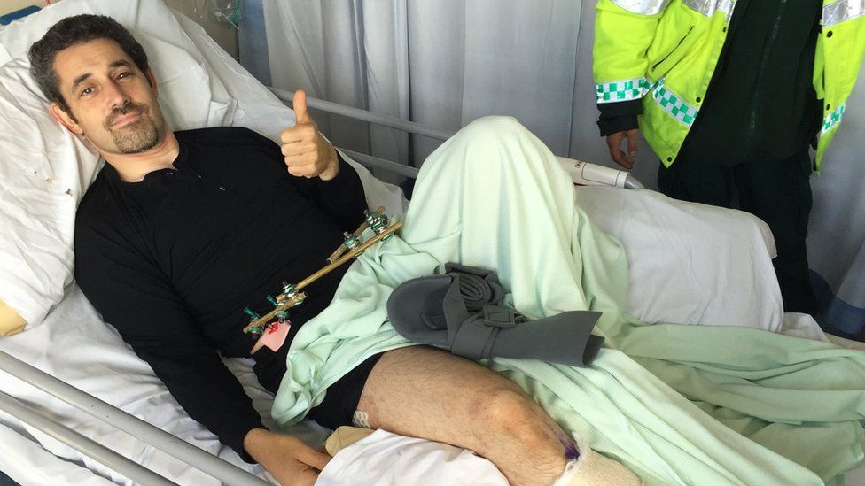 Zef Eisenberg two days after the crash, pictured in hospital in September 2016