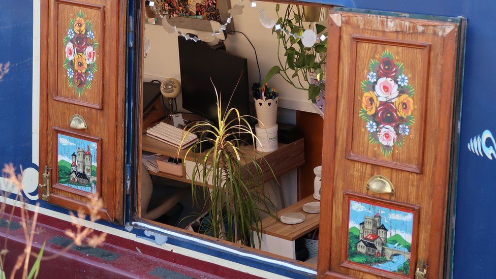 Work station on a narrow boat