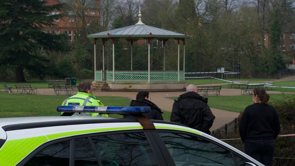 The scene near the bandstand in the town's Pump Room Gardens.