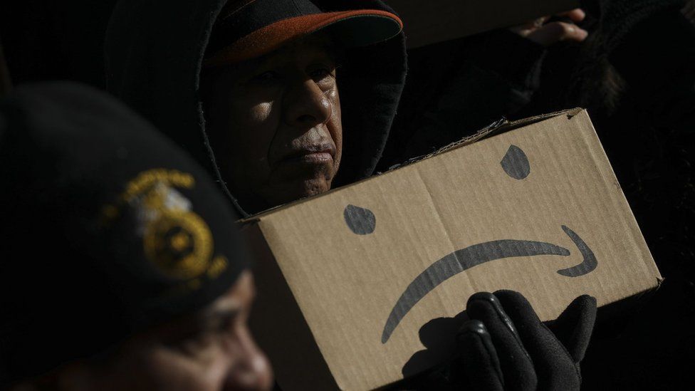 Protestors rally against Amazon and the company's plans to move their second headquarters to the Long Island City neighborhood of Queens, at New York City Hall, January 30, 2019 in New York City.