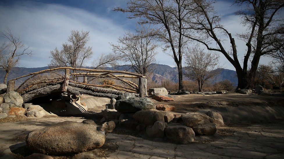 A Japanese garden at a former internment camp at the Manzanar National Historic Site in California