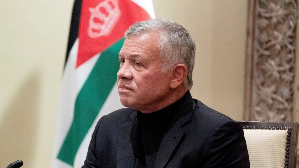 Jordan's King Abdullah II listens during a meeting in Amman, Jordan, May 26, 2021