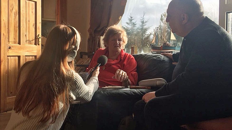 Mary Boyle's mother, Ann, speaking to Kevin Connolly, and being recorded by producer Maria Byrne