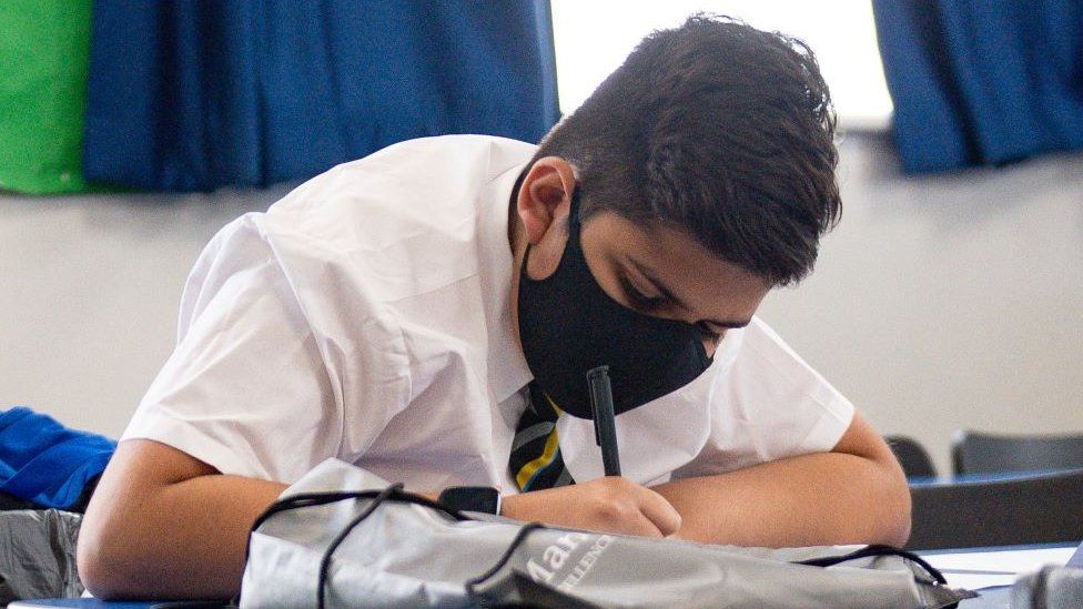 School pupil in a mask