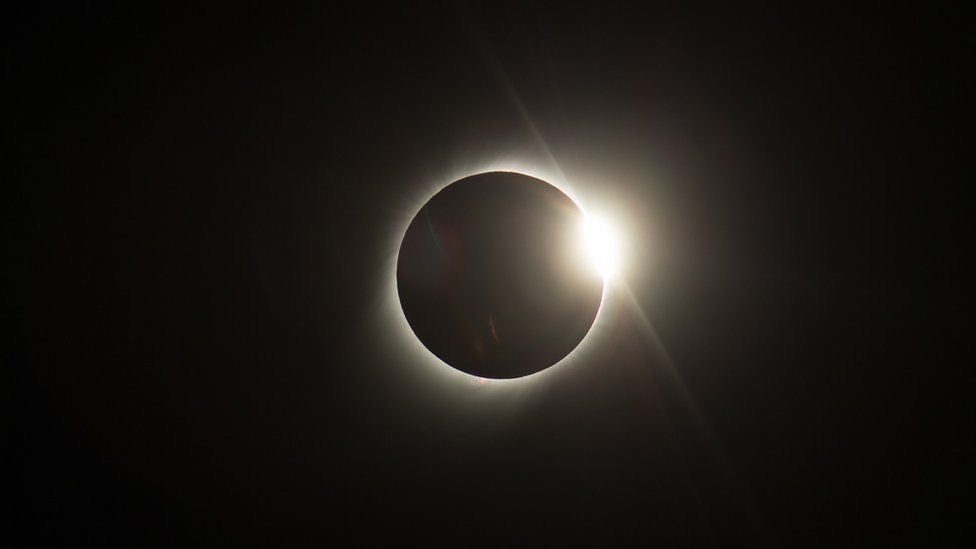 View of the solar eclipse at La Silla Observatory, in La Higuera, Coquimbo, Chile