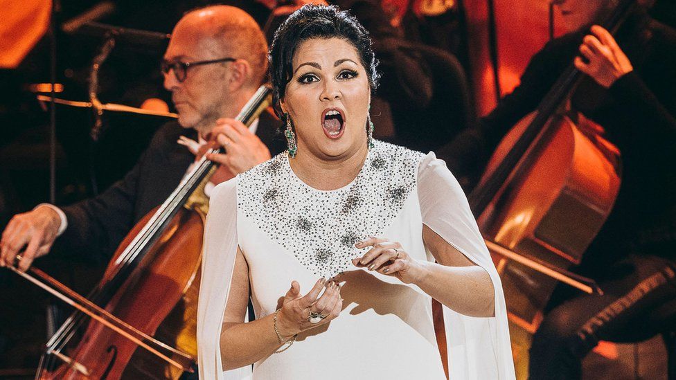 Russian opera soprano singer Anna Netrebko performs during the 27th annual Victoires de la musique classique (Classical music award) ceremony at the l'Arsenal de Metz, in Metz. northeastern France on February 21, 2020.