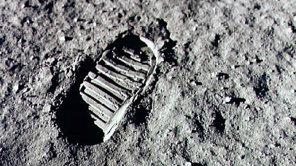 Astronaut Neil Armstrong's footprint on the surface of the moon