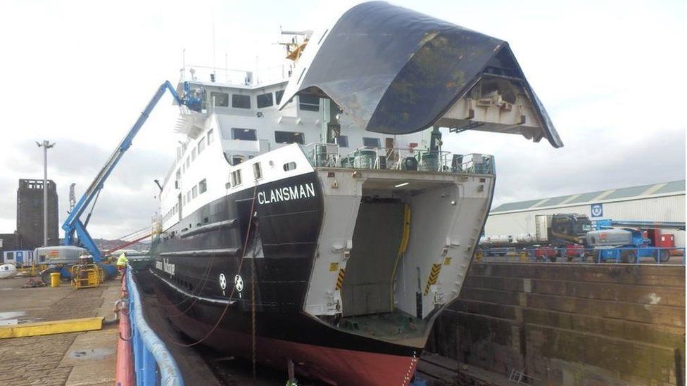 MV Clansman pictured in February at Garvel dry dock for annual maintenance