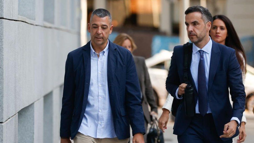 Spanish FA's Marketing Director, Ruben Rivera (L), arrives at the Spanish National Court to testify as a suspect for the alleged coercion against player Jenni Hermoso