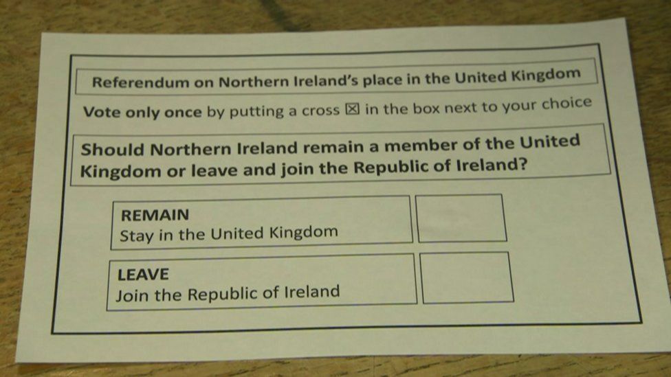A mock-up of what an Irish unity referendum ballot paper may look like