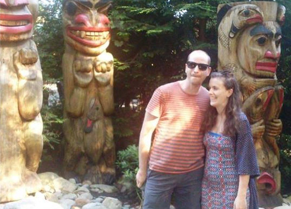 Charlotte Billingham with husband Fred at Capilano suspension bridge park in the city of Vancouver