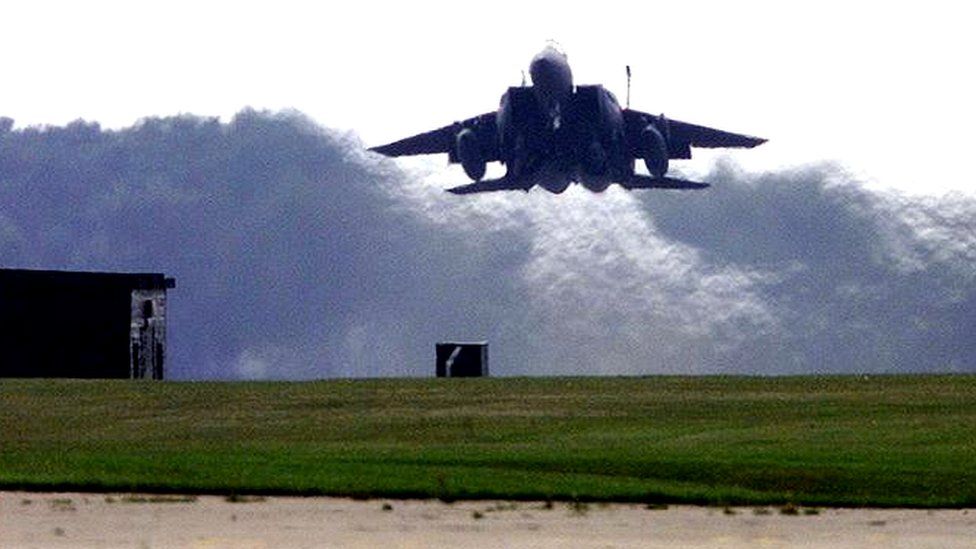 F-15 jet takes off from RAF Lakenheath