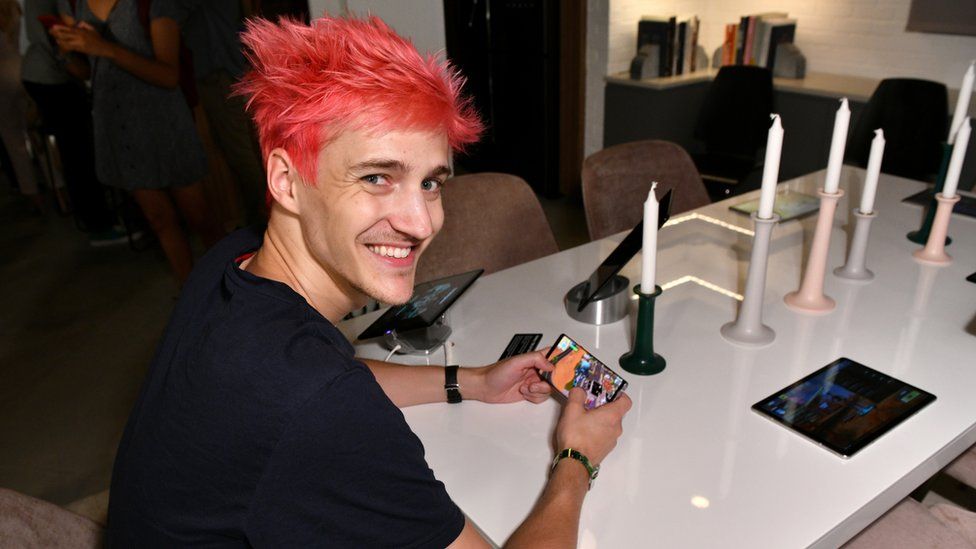 Tyler 'Ninja' Blevins playing Fortnite on the Samsung Galaxy Note9 at Samsung's launch event in New York City.