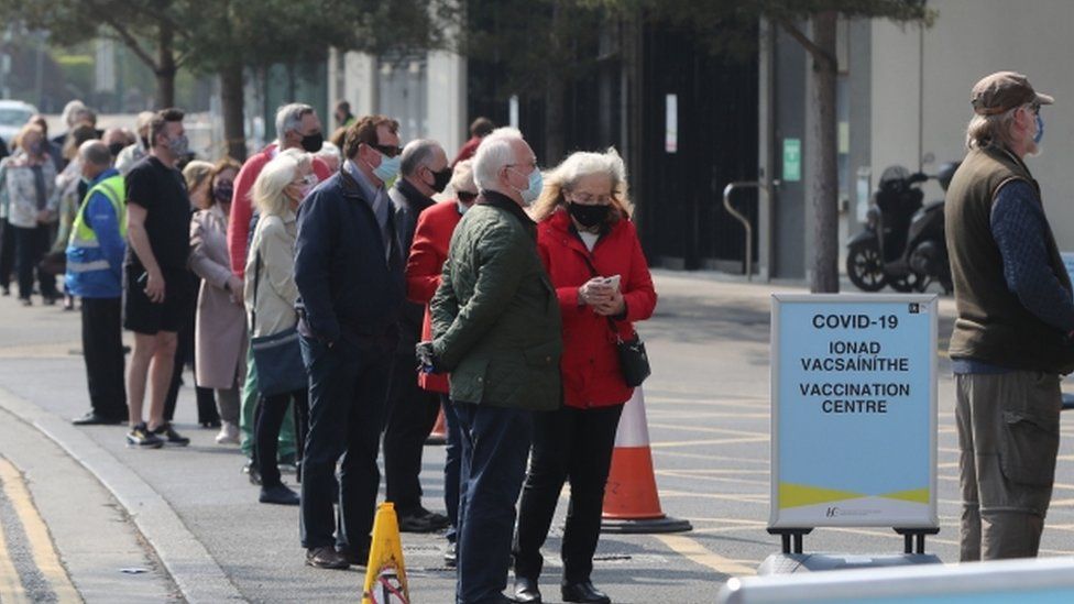 People queue for a Covid vaccination in Dublin