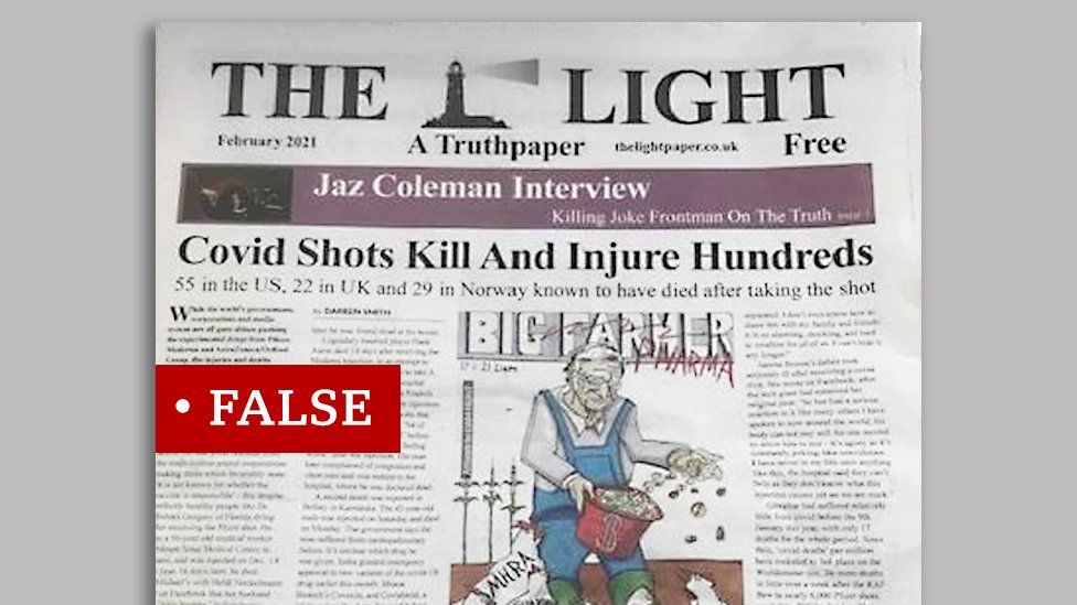 A photo of The Light newspaper. We added a "false" label.