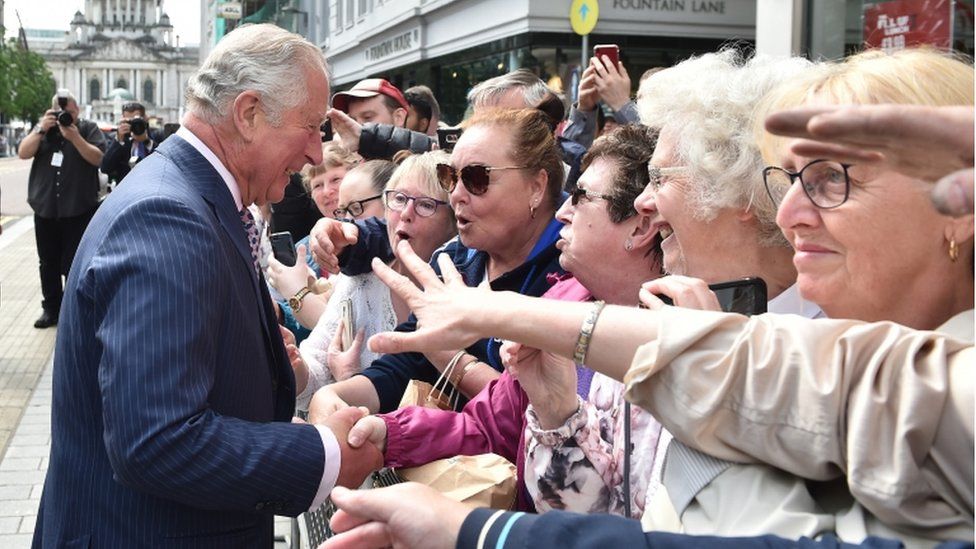 Prince Charles with crowds in Belfast's Donegall Place, 22 May 2019