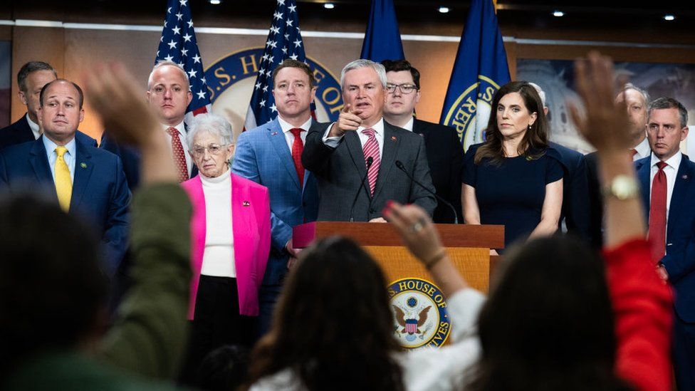 House Republicans at a May 2023 press conference