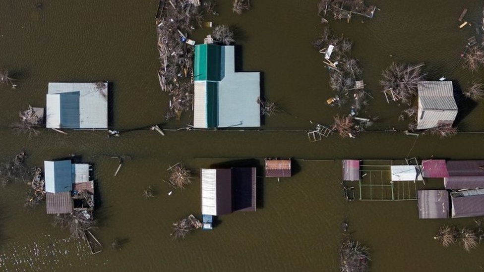 Aerial view of flooding in Orsk - 13 April