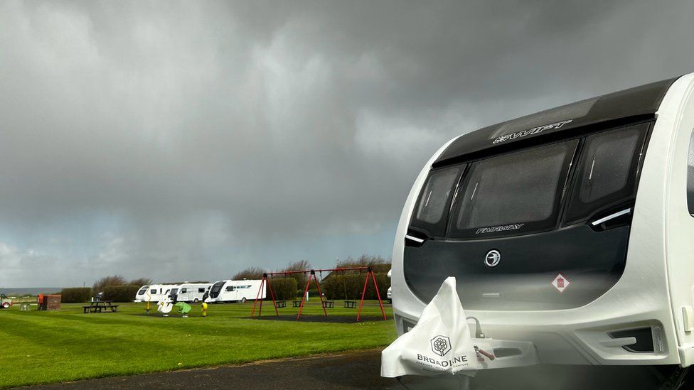 A caravan park in Somerset with dark skies overhead