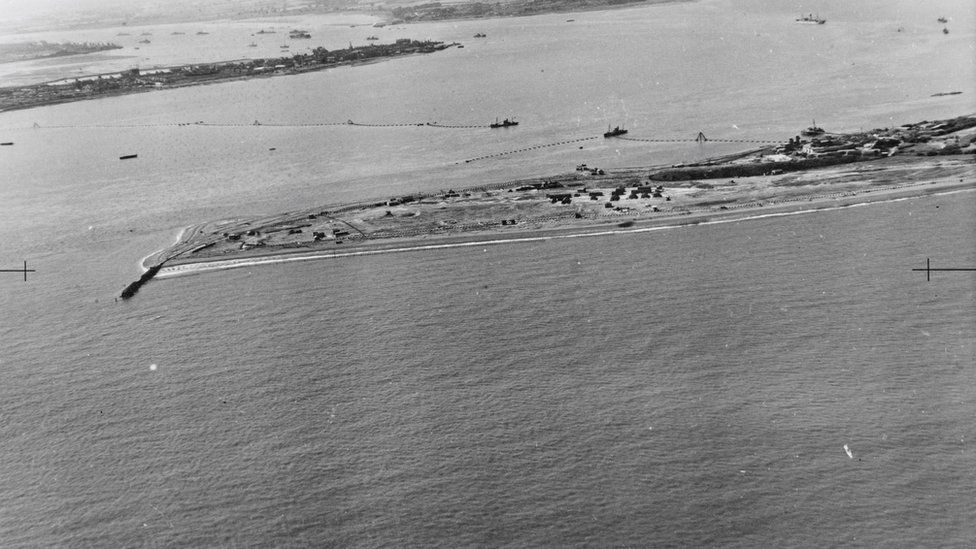 Harwich harbour and Landguard Point during World War Two