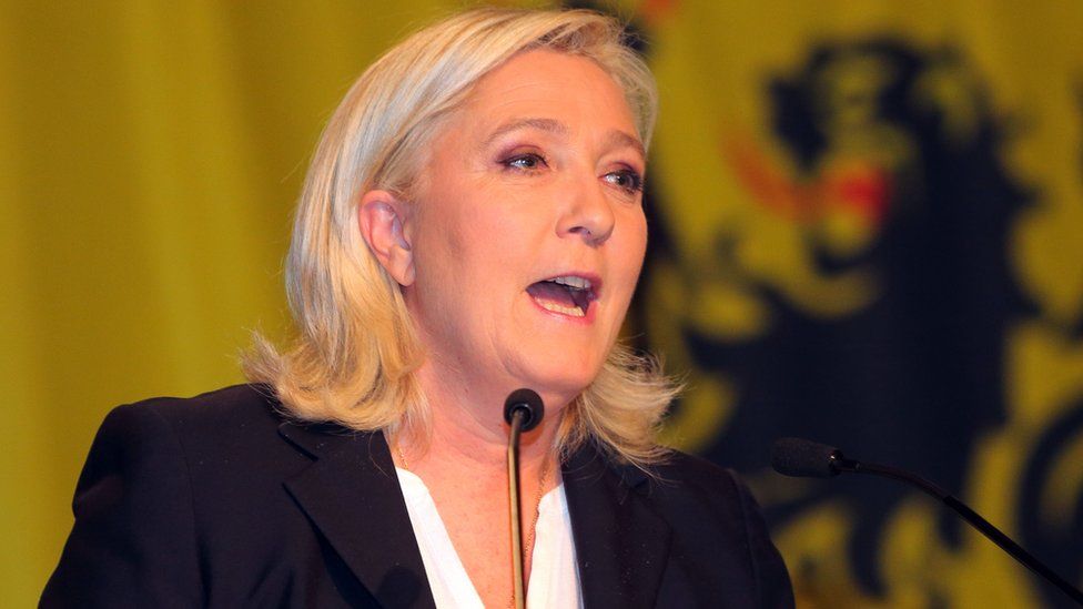 Marine Le Pen, leader of the French National Front, addresses supporters. 6 Dec 2015
