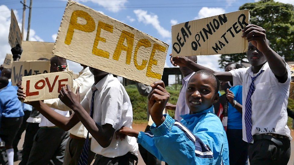 Deaf awareness march in Kapsabet, Kenya, organised by Deafway ICS volunteers.