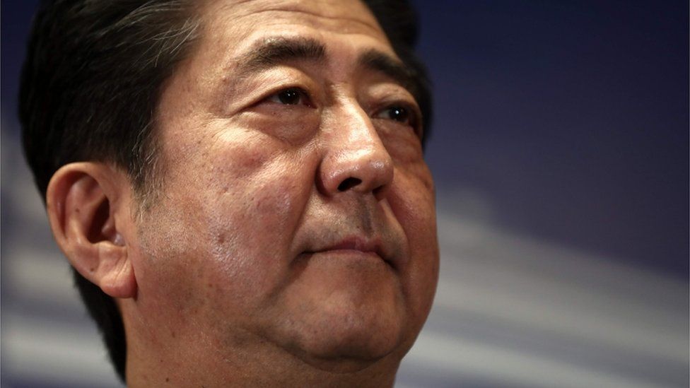 Close up shot of Shinzo Abe at a press conference at party headquarters on October 23 after winning election