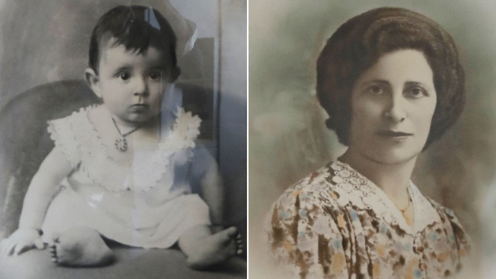 Pictures in Emma Morano's flat show her as an 18-month-old girl at the turn of the 20th Century and aged 43