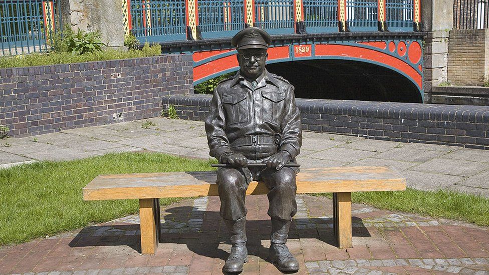 Captain Mainwaring, actor Arthur Lowe, sculpture, Thetford, Norfolk