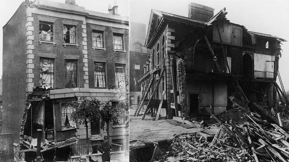 Two damaged buildings