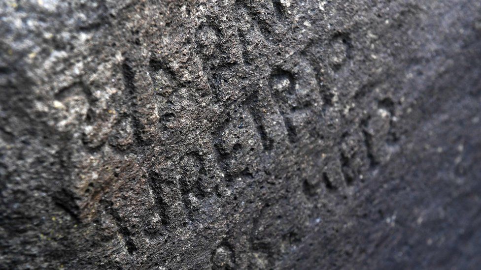 An inscription on a rock in Plougastel-Daoulas, western France.