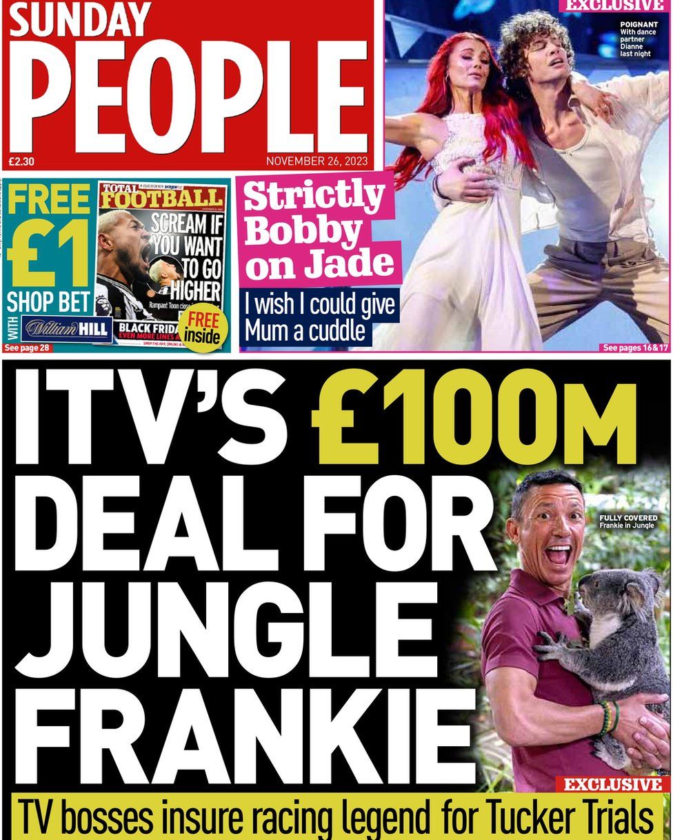 Titulli kryesor i Sunday People lexon "Marrëveshja 100 milion e ITV për Frankie në xhungël"