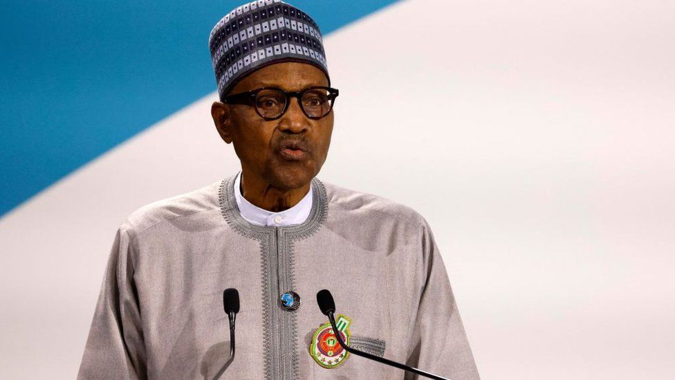 President Muhammadu Buhari speaking during a press confernece