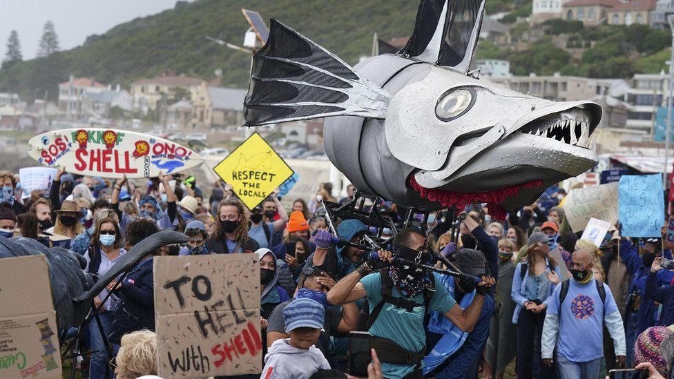 South Africans protest against Shell in Cape Town, South Africa, 05 December 2021.