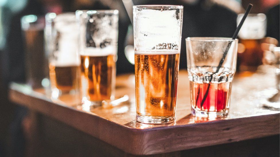 Stock shot of drinks in a pub