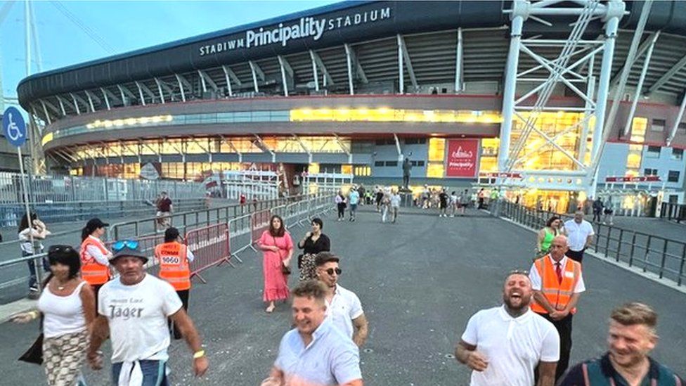 Fans leave the Principality Stadium as Friday night's show comes to an end