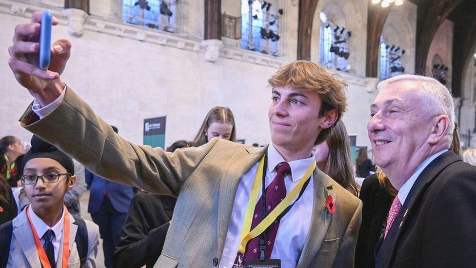 Sir Lindsay posed for selfies with UK Youth Parliament members
