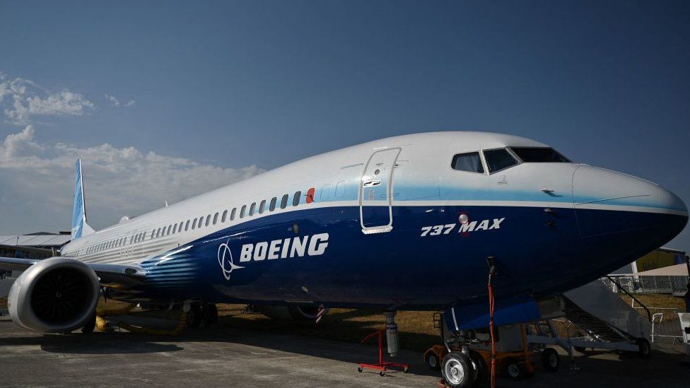 737 Max is displayed during the Farnborough Airshow, in Farnborough, on July 18, 2022.