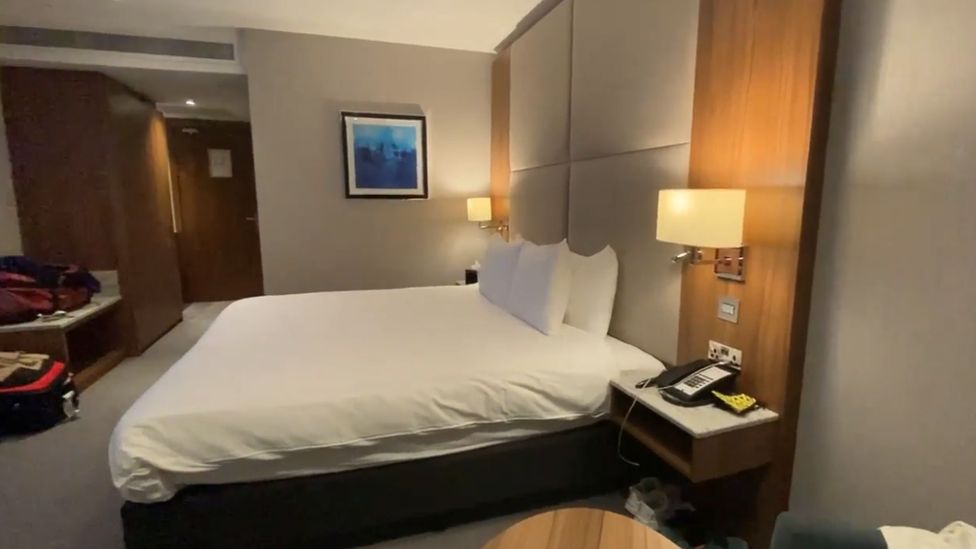 A quarantine hotel room