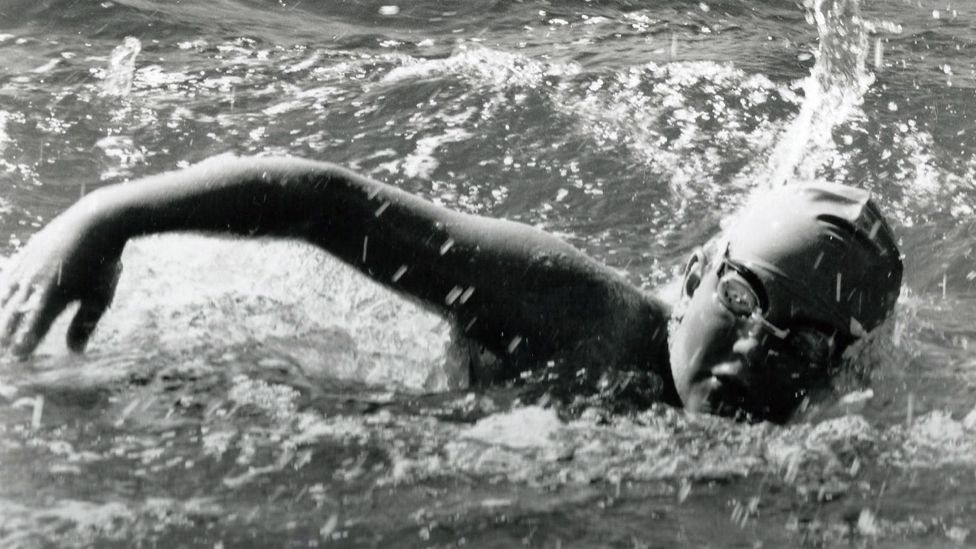 Tom Gregory swimming the English Channel in 1988 - aged 11