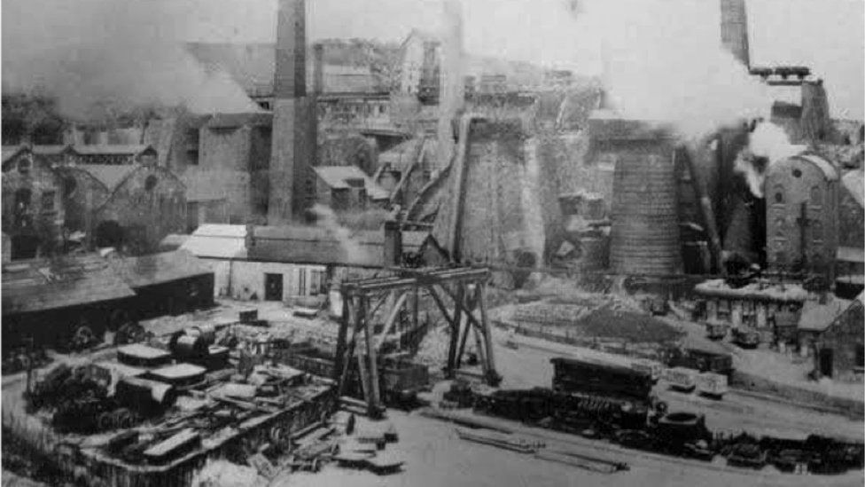 Old photo showing steelworks in 1890s